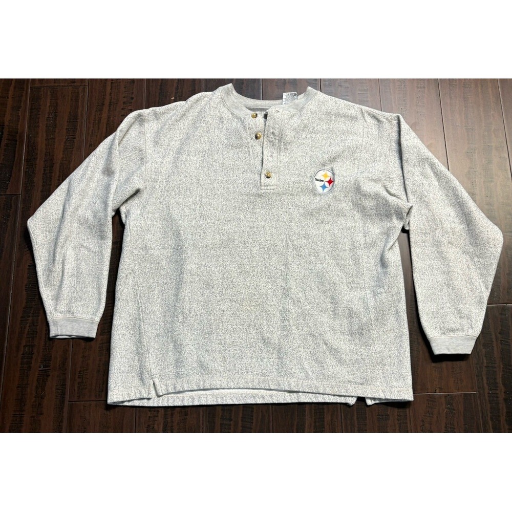 Pittsburgh Steelers Shirt Mens M Henley Gray The Edge 2000 Embroidered NFL *READ